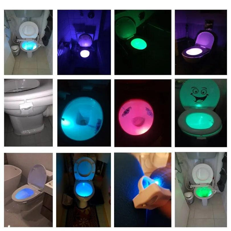 Luz noturna para vaso sanitário, 8 cores com sensor de movimento, lâmpada noturna com sensor de detecção de luz, dispositivo divertido, multicolorido, exclusivo