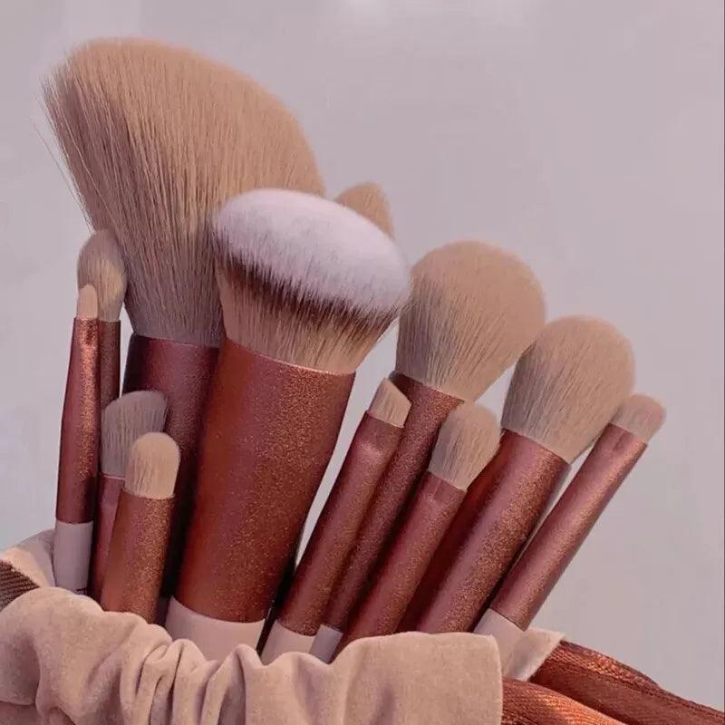 Kit de pincéis de maquiagem 13 pçs com bolsa de armazenamento para base, pó solto, blush, corretivo, sombra, sobrancelha, cosméticos, conjunto de pincéis